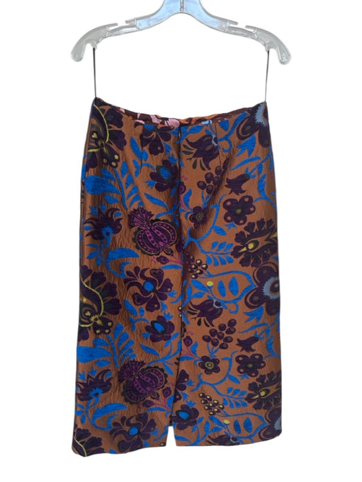 La Double J Size L Rust & Blue Acrylic Blend jaquard Floral Back Zip Midi Skirt Rust & Blue / L