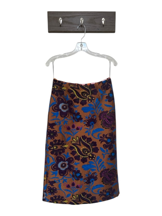 La Double J Size L Rust & Blue Acrylic Blend jaquard Floral Back Zip Midi Skirt Rust & Blue / L