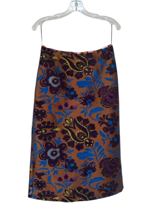 La Double J Size L Rust & Blue Acrylic Blend jaquard Floral Back Zip Midi Skirt Rust & Blue / L