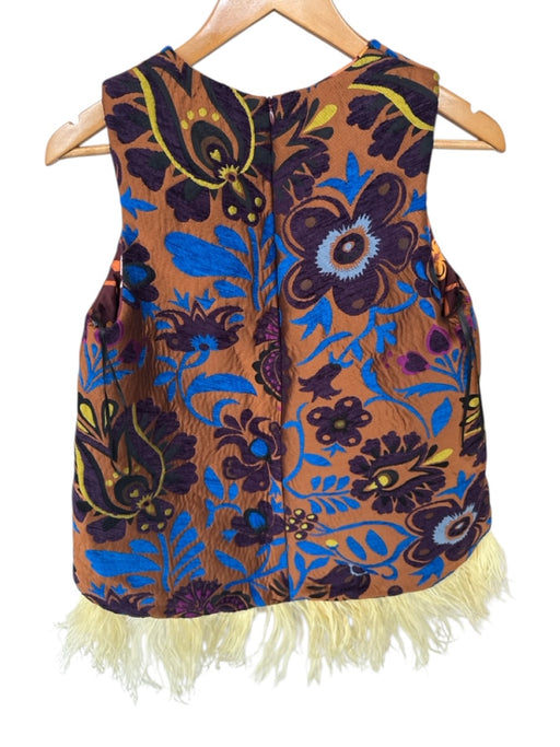 La Double J Size M Rust & Blue Acrylic Blend jaquard Floral Sleeveless Top Rust & Blue / M