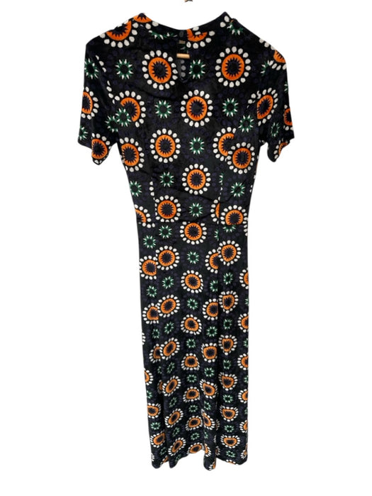 Paco Rabanne Size Est S Black & Orange Velvet Short Sleeve Sunburst Dots Dress Black & Orange / Est S