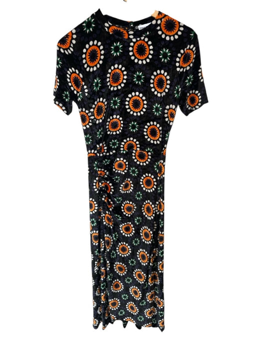 Paco Rabanne Size Est S Black & Orange Velvet Short Sleeve Sunburst Dots Dress Black & Orange / Est S