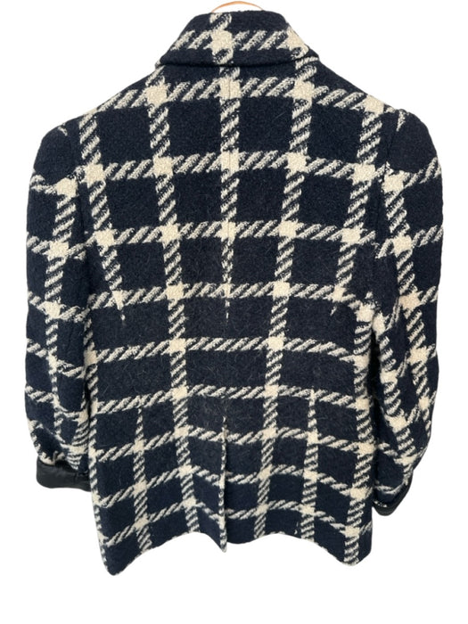 Isabel Marant Size 38 Black & Cream Virgin Wool Blend Long Sleeve Grid Coat Black & Cream / 38