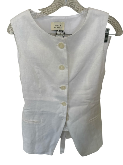 Dissh Size 6/8 White Linen Sleeveless Button Down High Waist Short Set White / 6/8