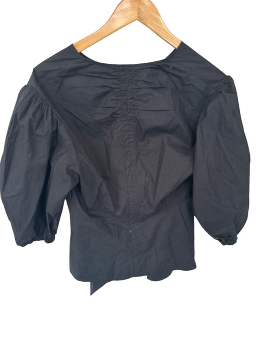 Proenza Schouler Size 8 Black Cotton Long Sleeve Gathered Front Peplum Top Black / 8