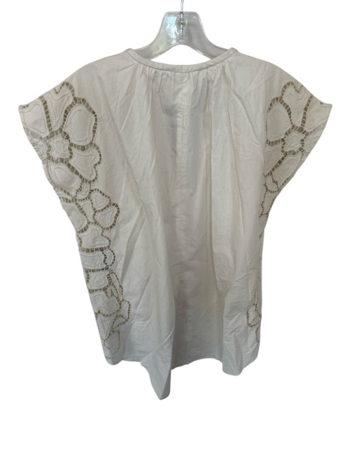 Banana Republic Size S Cream Cotton Cap Sleeve Lace & Beaded V Neck Top Cream / S