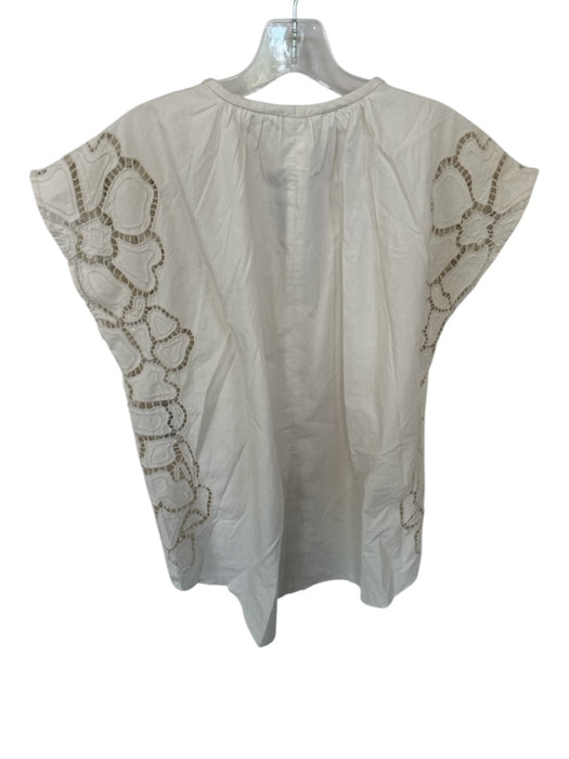 Banana Republic Size S Cream Cotton Cap Sleeve Lace & Beaded V Neck Top Cream / S
