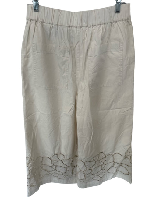 Banana Republic Size M Cream Cotton High Waist Elastic Waist Lace Detail Pants Cream / M