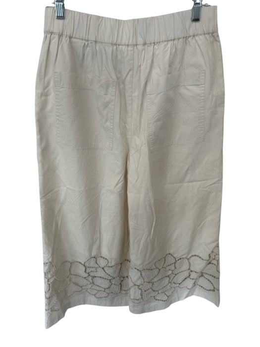 Banana Republic Size M Cream Cotton High Waist Elastic Waist Lace Detail Pants Cream / M