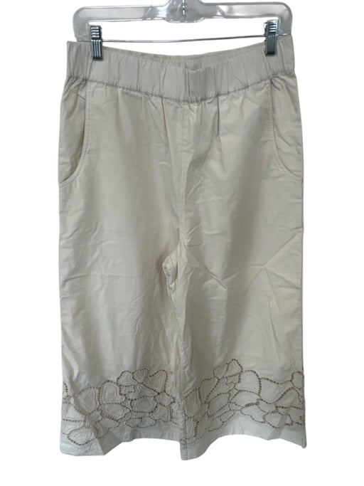 Banana Republic Size M Cream Cotton High Waist Elastic Waist Lace Detail Pants Cream / M