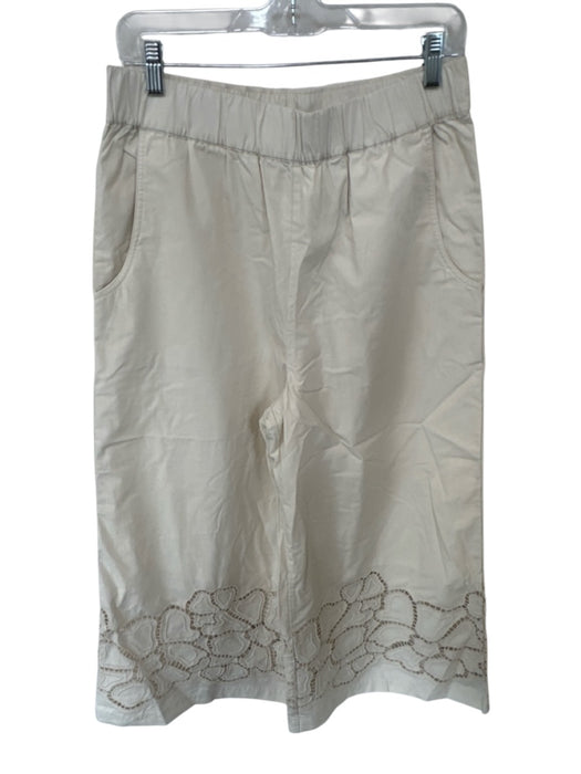 Banana Republic Size M Cream Cotton High Waist Elastic Waist Lace Detail Pants Cream / M