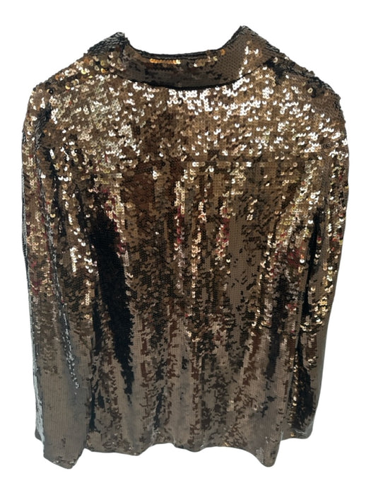 Tibi Size 10 Brown Sequins Long Sleeve Collar Button Down Long Top Brown / 10