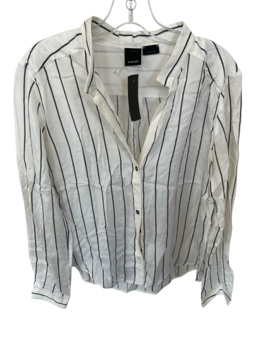 Pinko Size 4 White & Gray Cupro Long Sleeve Striped Button Down Top White & Gray / 4