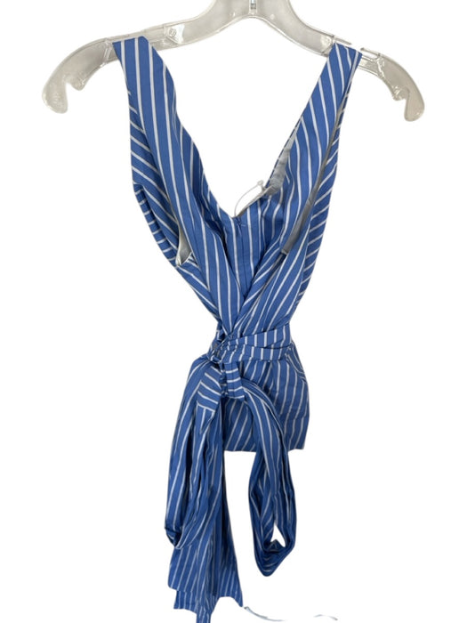 Dries Van Noten Size 40 Blue & White Cotton Sleeveless Striped Wrist Tie Top Blue & White / 40