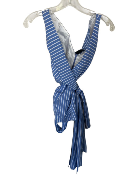 Dries Van Noten Size 40 Blue & White Cotton Sleeveless Striped Wrist Tie Top Blue & White / 40