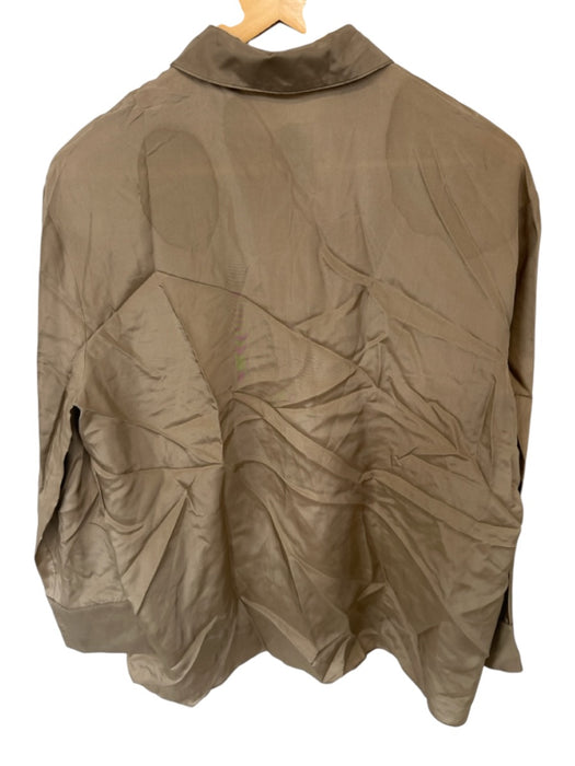 Zara Size L Taupe Silk Long Sleeve Button Down Oversize Top Taupe / L