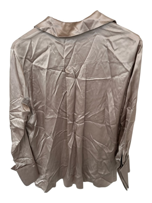 Reiss Size 10 Taupe Silk Long Sleeve Button Down Oversize Top Taupe / 10