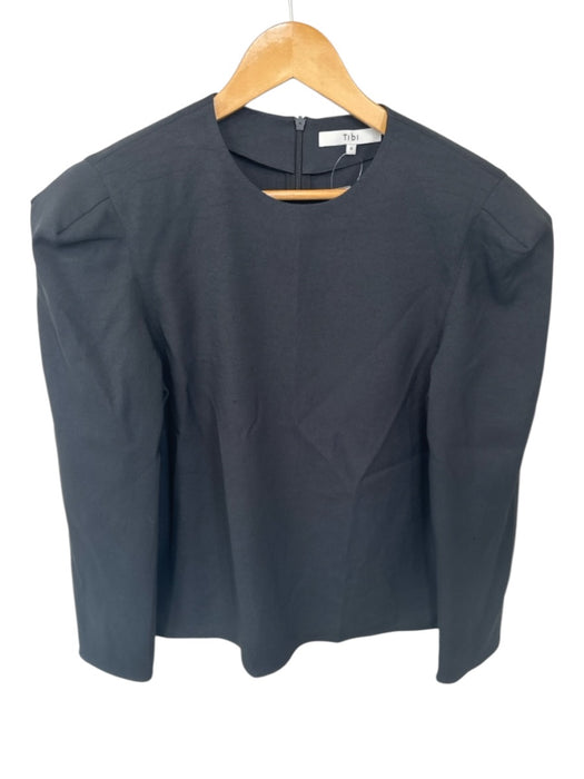 Tibi Size 8 Black Polyester Blend Shoulder Pads Back Zip Long Sleeve Top Black / 8