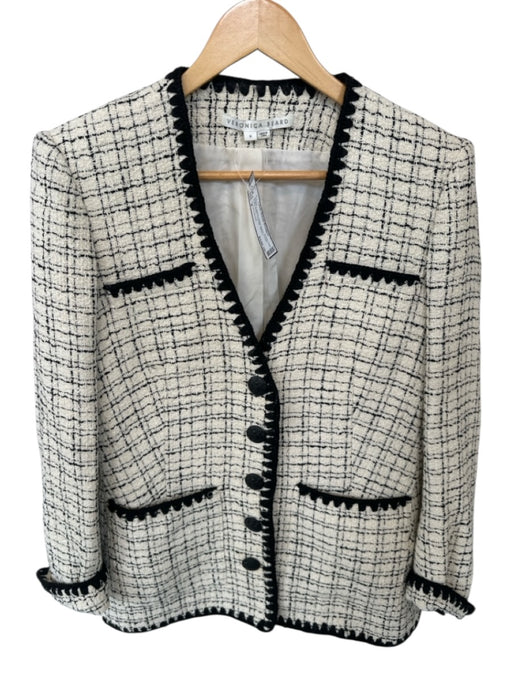 Veronica Beard Size 8 Cream & Black Cotton Blend Tweed Button Down Jacket Cream & Black / 8