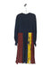 Roksanda Size 10 Navy & Yellow Silk Long Balloon Sleeve Abstract Pleated Dress Navy & Yellow / 10