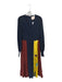 Roksanda Size 10 Navy & Yellow Silk Long Balloon Sleeve Abstract Pleated Dress Navy & Yellow / 10