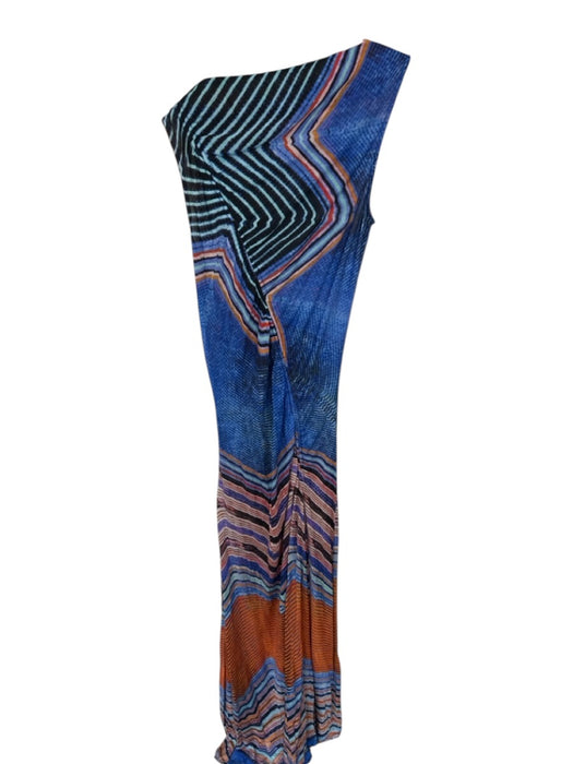Ulla Johnson Size M Blue & Rust Lycocell Sleeveless Lines Gathered Side Dress Blue & Rust / M