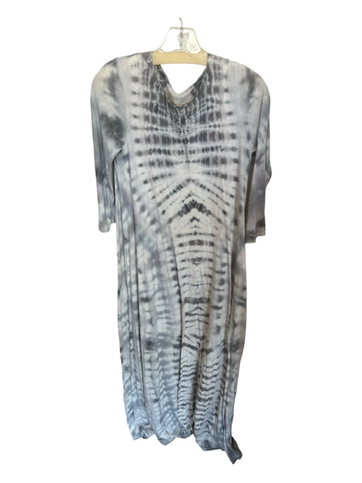 Raquel Allegra Size 1/S White & Gray Cotton Long Sleeve Tie Dye Maxi Dress White & Gray / 1/S