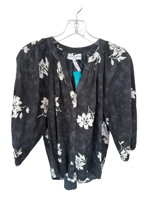 Apiece Apart Size M Black & White Cotton Long Balloon Sleeve Flowers Top Black & White / M