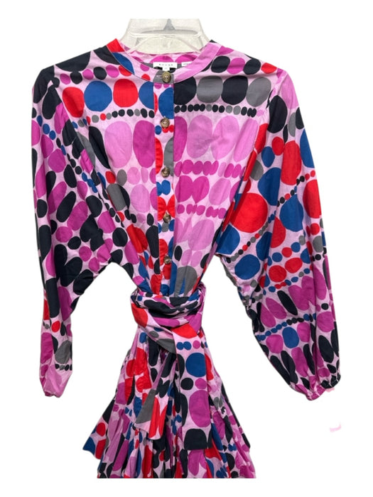 Rhode Size XS Purple, Red, Blue Cotton Circles Sash Button Down Dress Purple, Red, Blue / XS