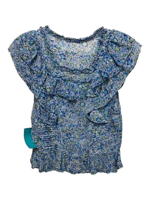 Poupette St. Barth Size XS Blue & Green Viscose Floral Cap Sleeve Top Blue & Green / XS