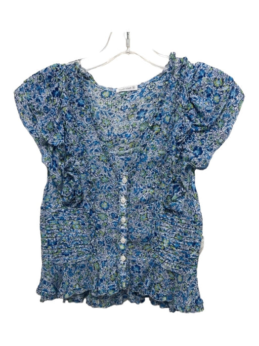 Poupette St. Barth Size XS Blue & Green Viscose Floral Cap Sleeve Top Blue & Green / XS