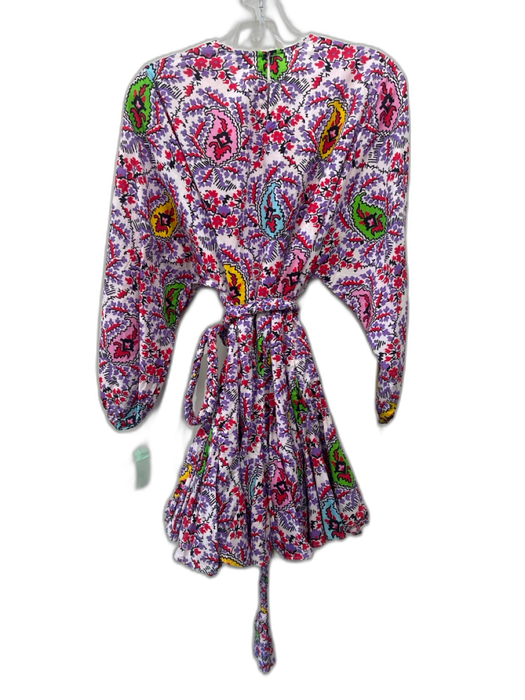 Rhode Size XS White, purple & multi Cotton Paisley Long Balloon Sleeve Dress White, purple & multi / XS