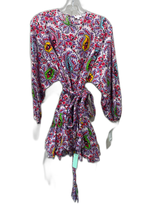 Rhode Size XS White, purple & multi Cotton Paisley Long Balloon Sleeve Dress White, purple & multi / XS