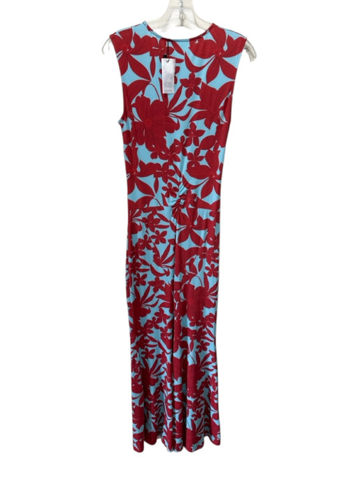 Eywasouls Size S Blue & Red Polyester Blend Floral Sleeveless Ruched Front Dress Blue & Red / S