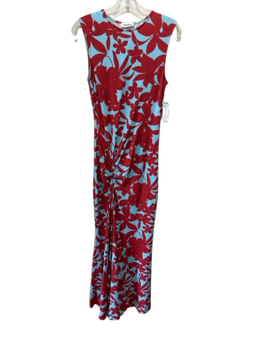 Eywasouls Size S Blue & Red Polyester Blend Floral Sleeveless Ruched Front Dress Blue & Red / S