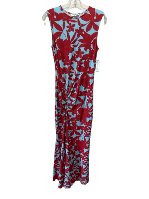 Eywasouls Size S Blue & Red Polyester Blend Floral Sleeveless Ruched Front Dress Blue & Red / S