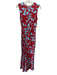 Eywasouls Size S Blue & Red Polyester Blend Floral Sleeveless Ruched Front Dress Blue & Red / S