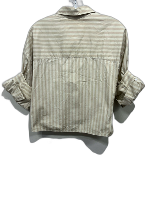 TWP Size XS/S Yellow Beige Cotton Striped Short Sleeve Button Up Crop Top Yellow Beige / XS/S