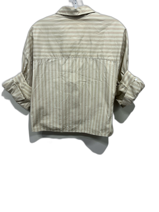 TWP Size XS/S Yellow Beige Cotton Striped Short Sleeve Button Up Crop Top Yellow Beige / XS/S