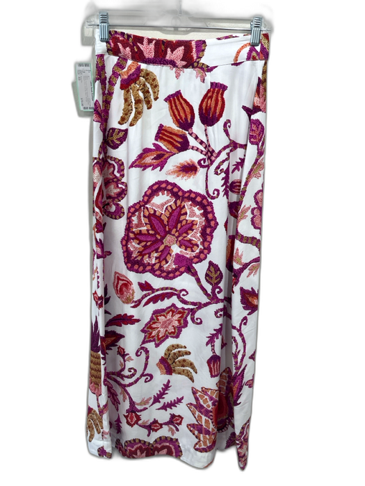 Farm Rio Size XS White, Purple & Red Viscose Botanical Sequin Print Maxi Skirt White, Purple & Red / XS