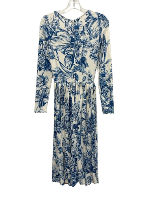 Hyacinth House Size XS Blue & White Polyester Long Sleeve Floral Back Zip Dress Blue & White / XS