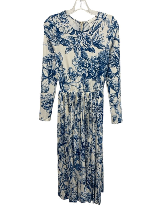 Hyacinth House Size XS Blue & White Polyester Long Sleeve Floral Back Zip Dress Blue & White / XS