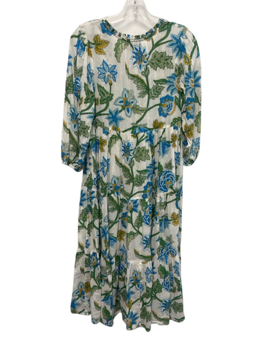 Tuckernuck Size XS Blue, Green & White 3/4 Balloon Sleeve Floral V Neck Dress Blue, Green & White / XS