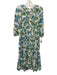 Tuckernuck Size XS Blue, Green & White 3/4 Balloon Sleeve Floral V Neck Dress Blue, Green & White / XS