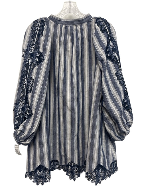 Rochelle Behrens Size XS Blue & White Cotton Blend Long Balloon Sleeve Dress Blue & White / XS