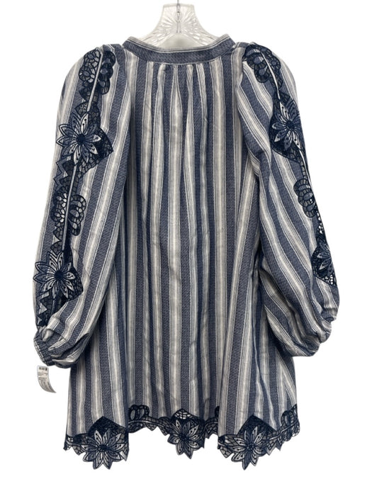 Rochelle Behrens Size XS Blue & White Cotton Blend Long Balloon Sleeve Dress Blue & White / XS