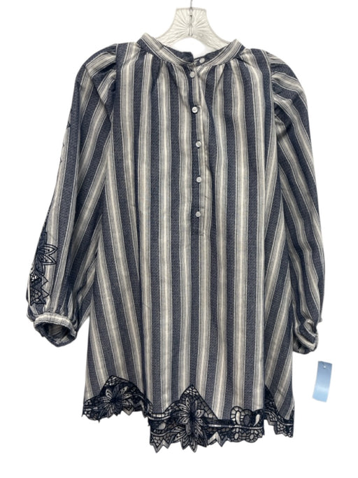 Rochelle Behrens Size XS Blue & White Cotton Blend Long Balloon Sleeve Dress Blue & White / XS