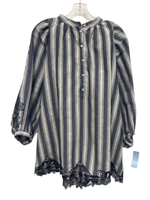 Rochelle Behrens Size XS Blue & White Cotton Blend Long Balloon Sleeve Dress Blue & White / XS