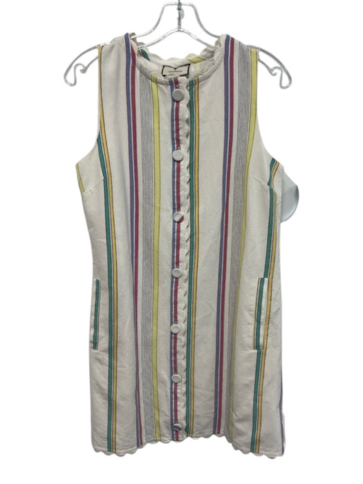 Tuckernuck Size XS White & Multi Cotton Sleeveless Striped Scalloped Hem Dress White & Multi / XS