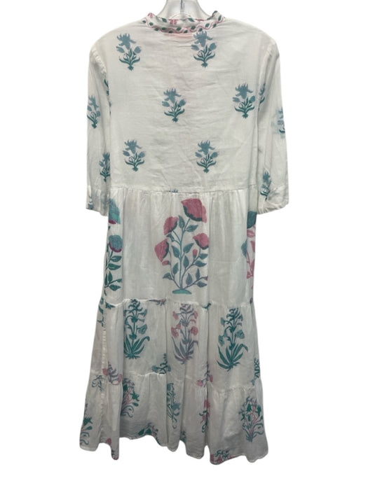 Oliphant Size XS White, Green, Pink 3/4 Sleeve Floral Button Up Midi Dress White, Green, Pink / XS